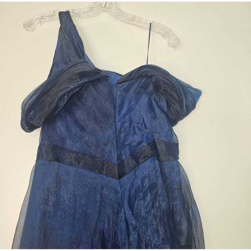 NWT Rene Ruiz Off-Shoulder Blue Organza Gown Twisted Hand Draped Pockets 6 - Picture 8 of 13